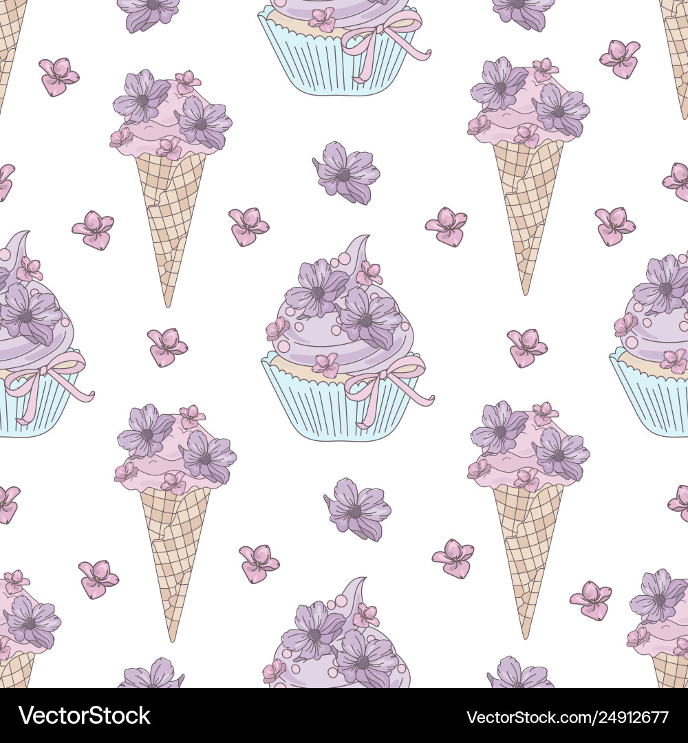 Cake flower wedding seamless pattern Royalty Free Vector