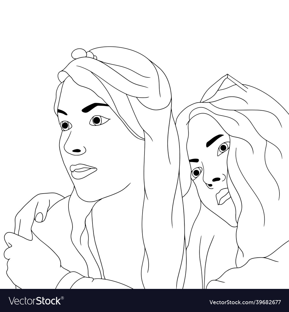 Coloring pages - two girls in a cute pose happy