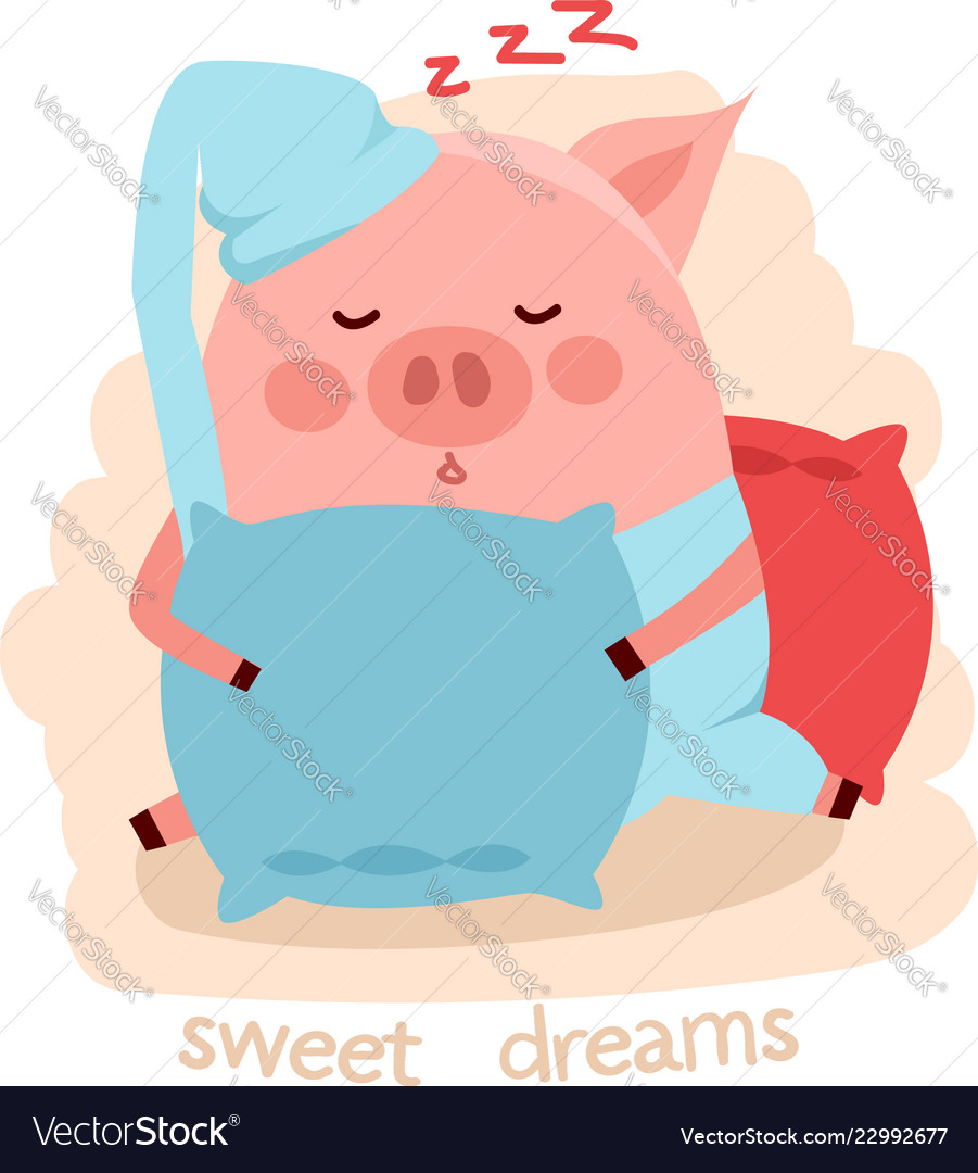 Cute cartoon sleeping pig hugging pillow Vector Image