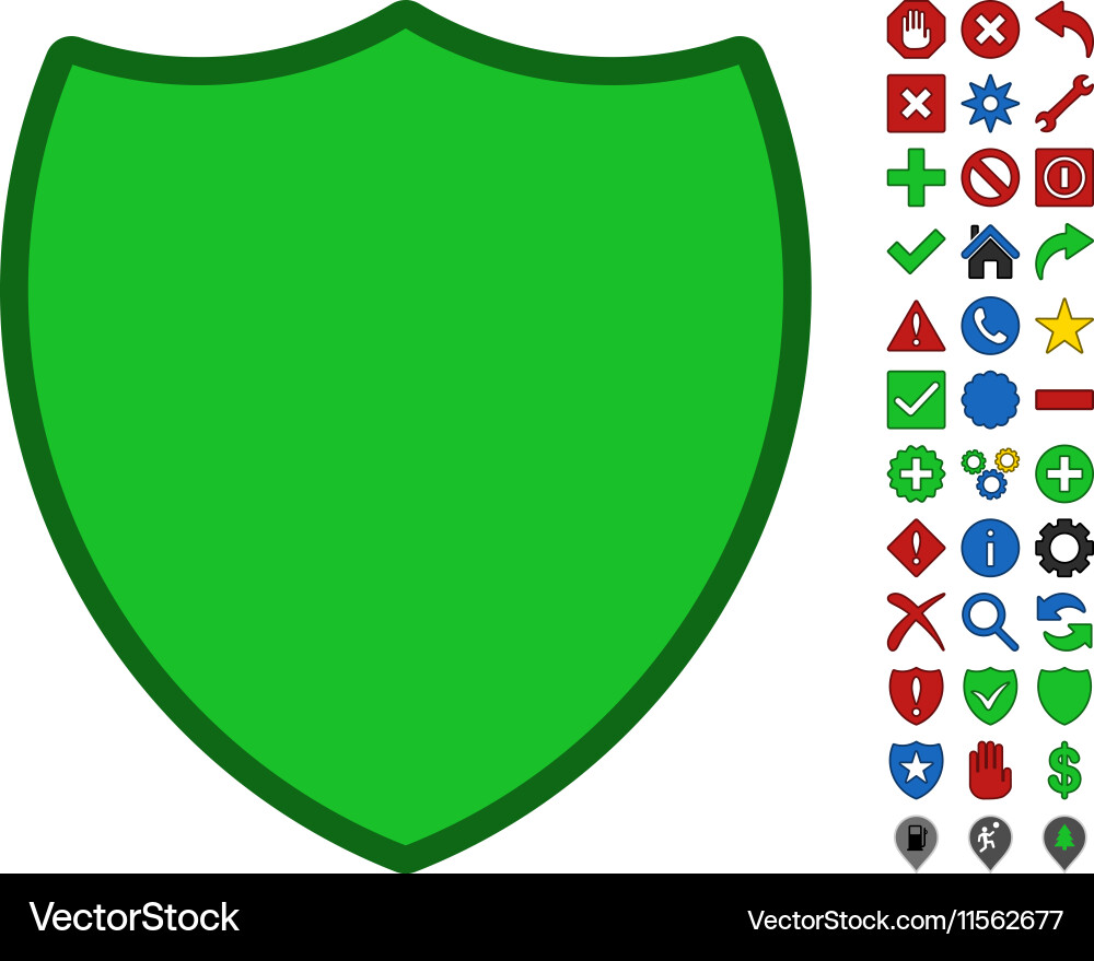 Shield symbol with toolbar icon set Royalty Free Vector
