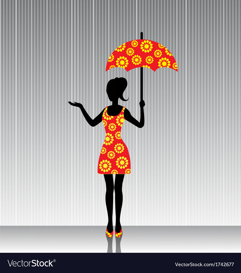 Woman with an umbrella in a bright dress