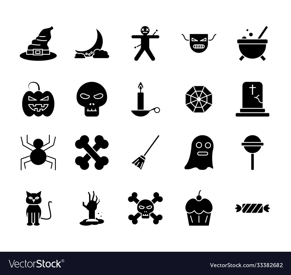 Halloween silhouette style icons bundle Royalty Free Vector