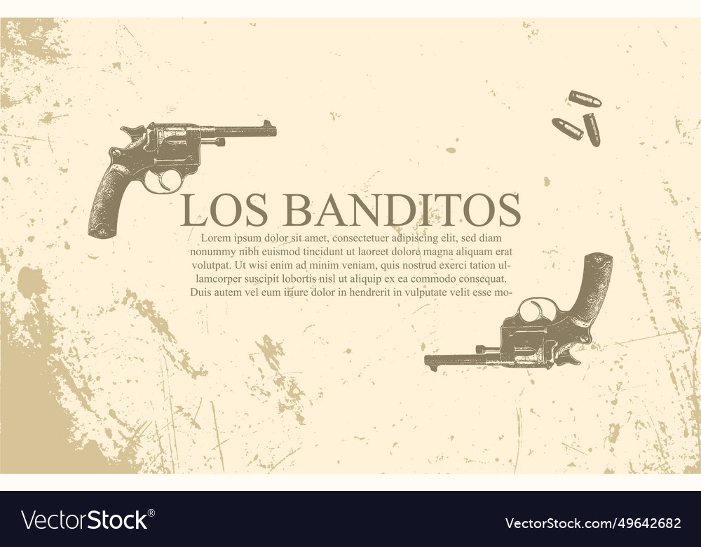 Vintage frame with two revolvers and bullets old Vector Image