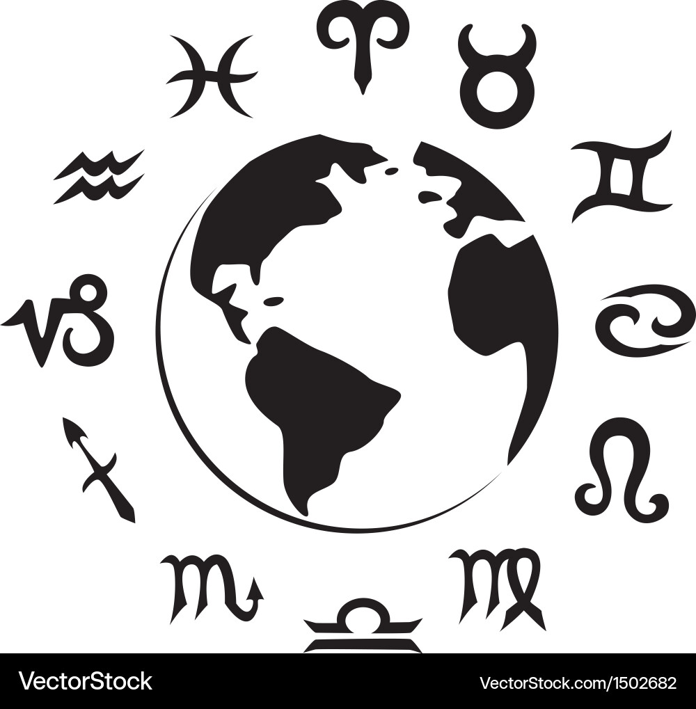 Zodiac symbols and Earth silhouette Royalty Free Vector