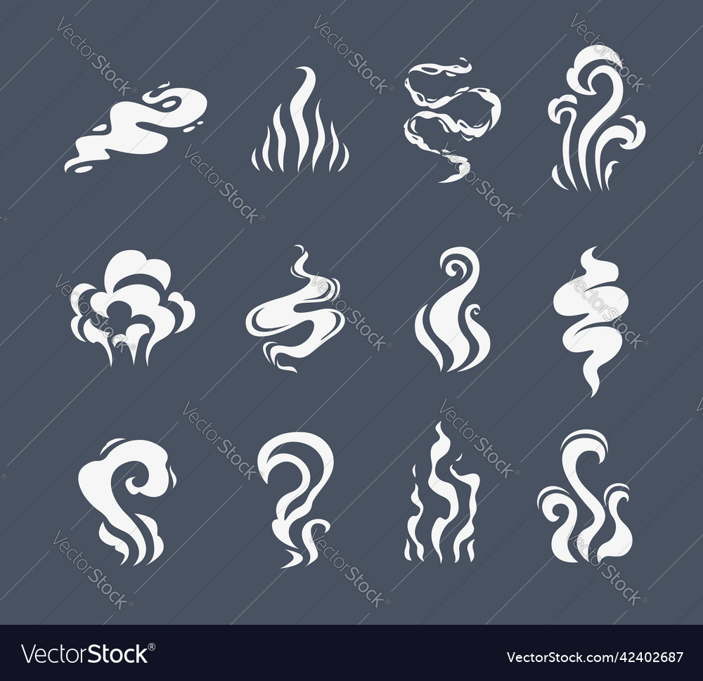 Cartoon smoke effect set coffee steam food aroma Vector Image Cartoon smoke effect set coffee steam food aroma Vector Image