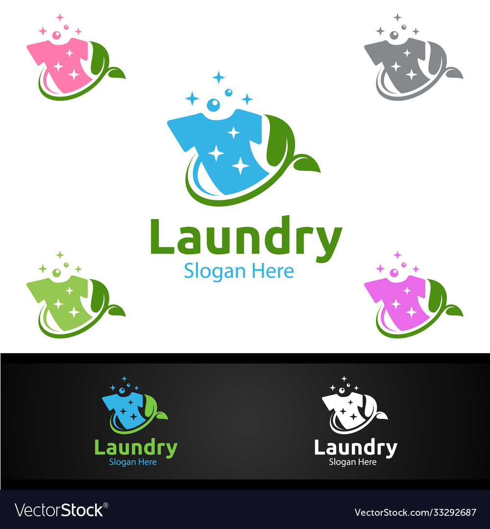 Eco Laundry Dry Cleaners Logo With Clothes Water Vector Image