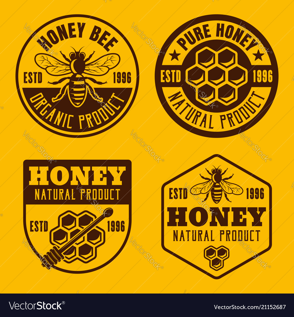 Four honey and beekeeping badges emblems labels Vector Image