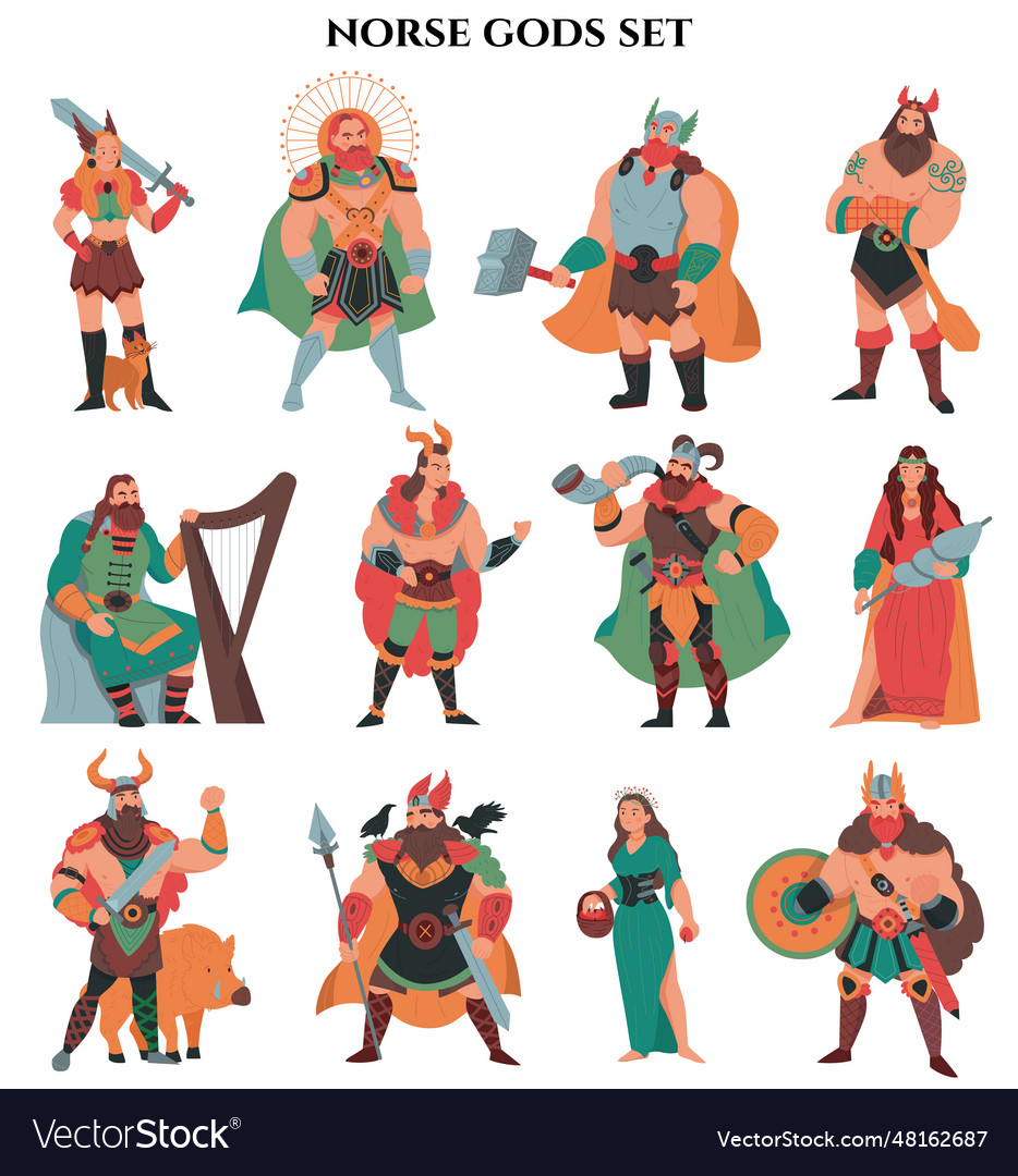 Norse gods color set Royalty Free Vector Image