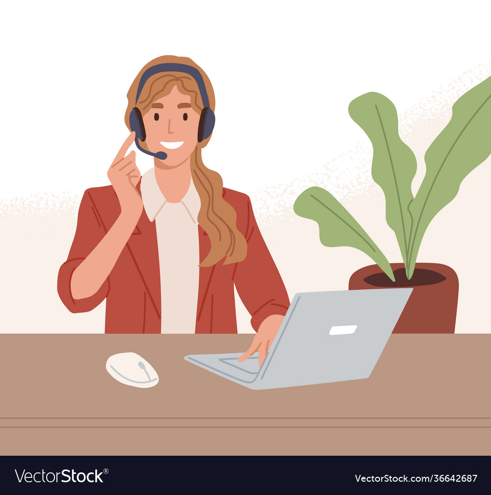 Operator call center working online with laptop