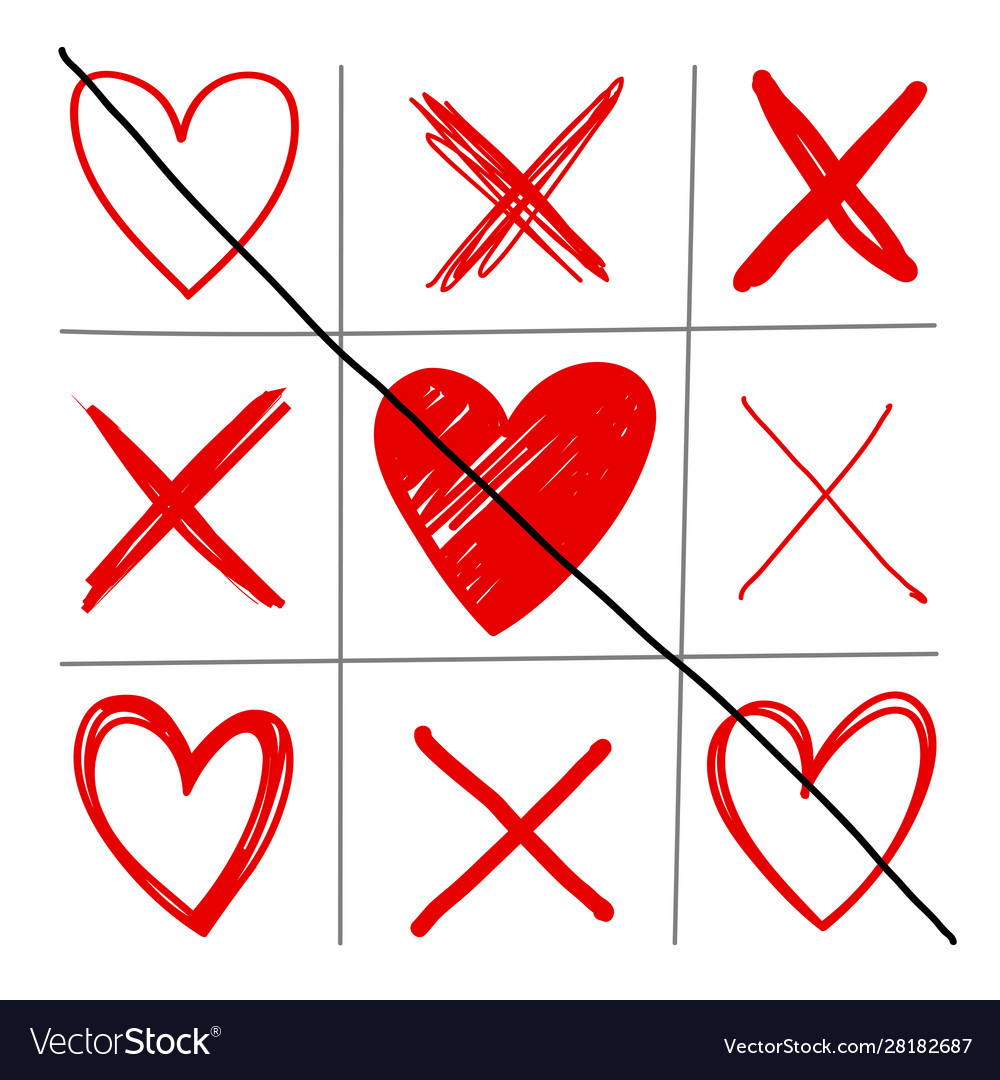 Tic Tac Toe or Naughts and Crosses blank game board with hearts as concept  for love in vector illustration Stock Vector