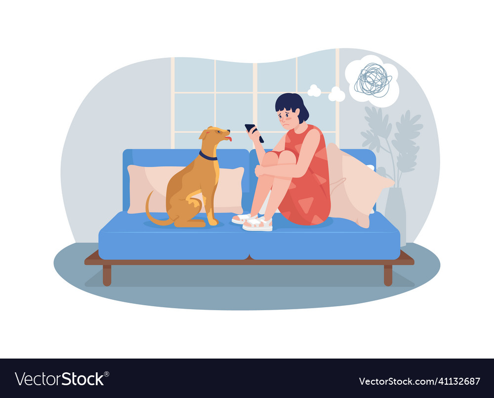 Unhappy teen girl at home 2d isolated Royalty Free Vector