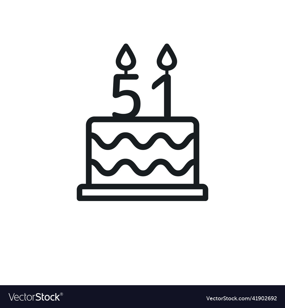 Birthday cake line icon with candle number 51 Vector Image