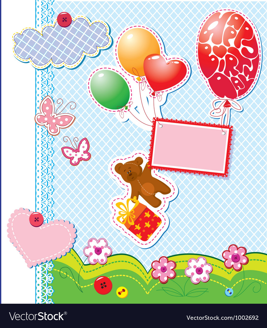 Frame with balloons and bear