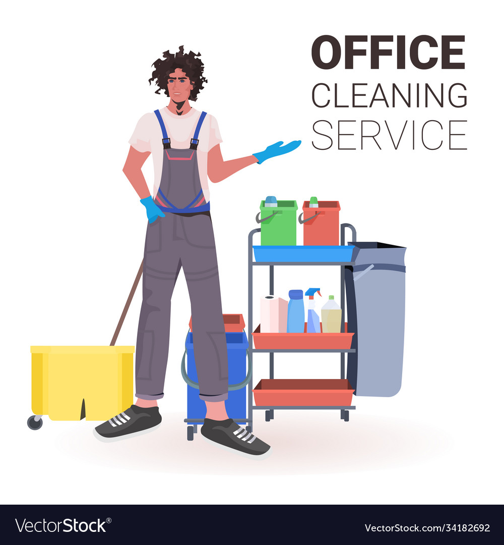 Male professional office cleaner man janitor