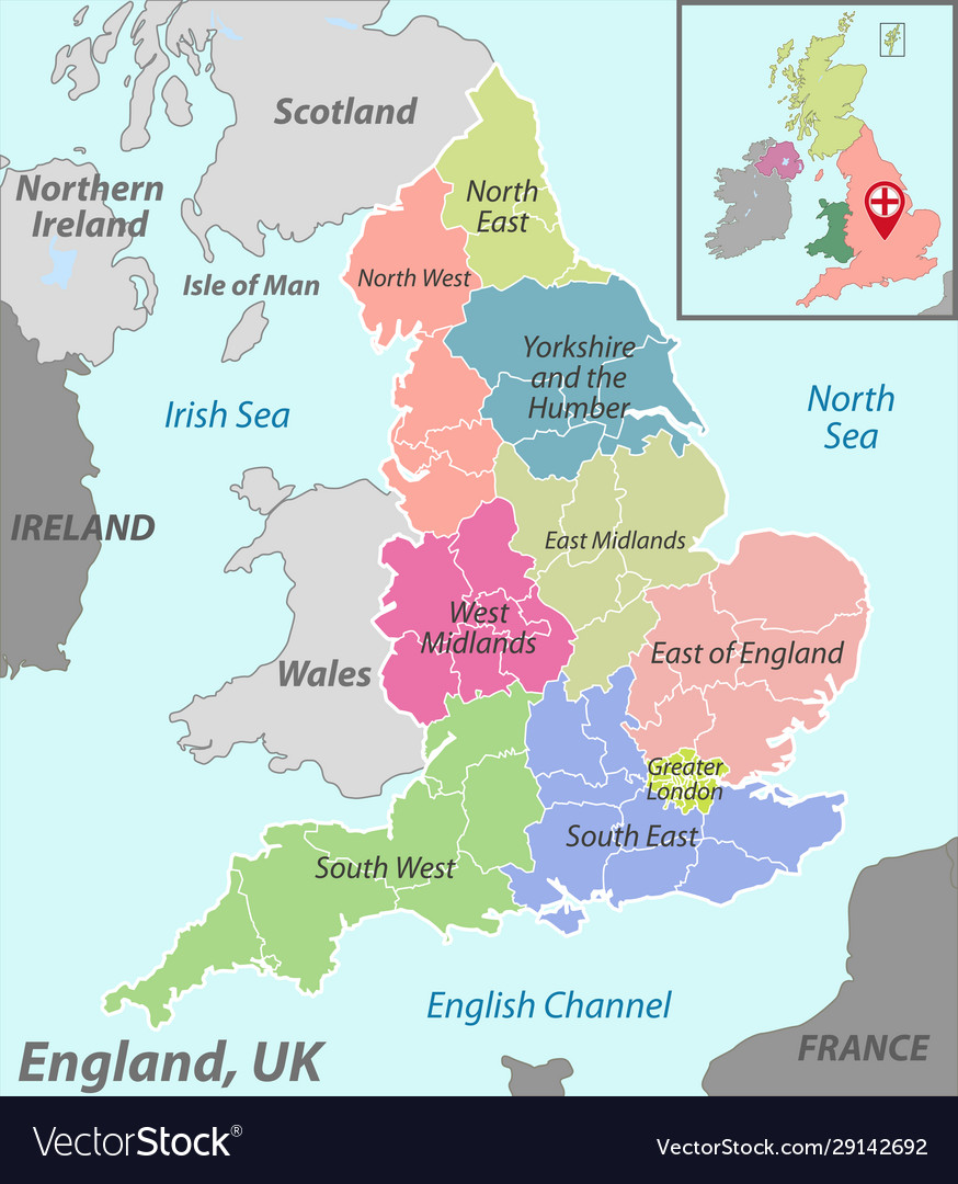 Districts Of England Map Map england with districts Royalty Free Vector Image