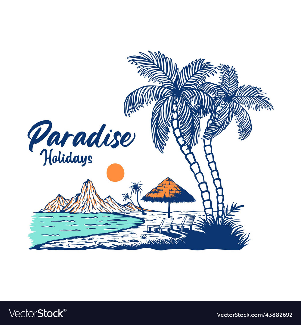 Paradies-Urlaub Vintage Hand gezogen - Strand