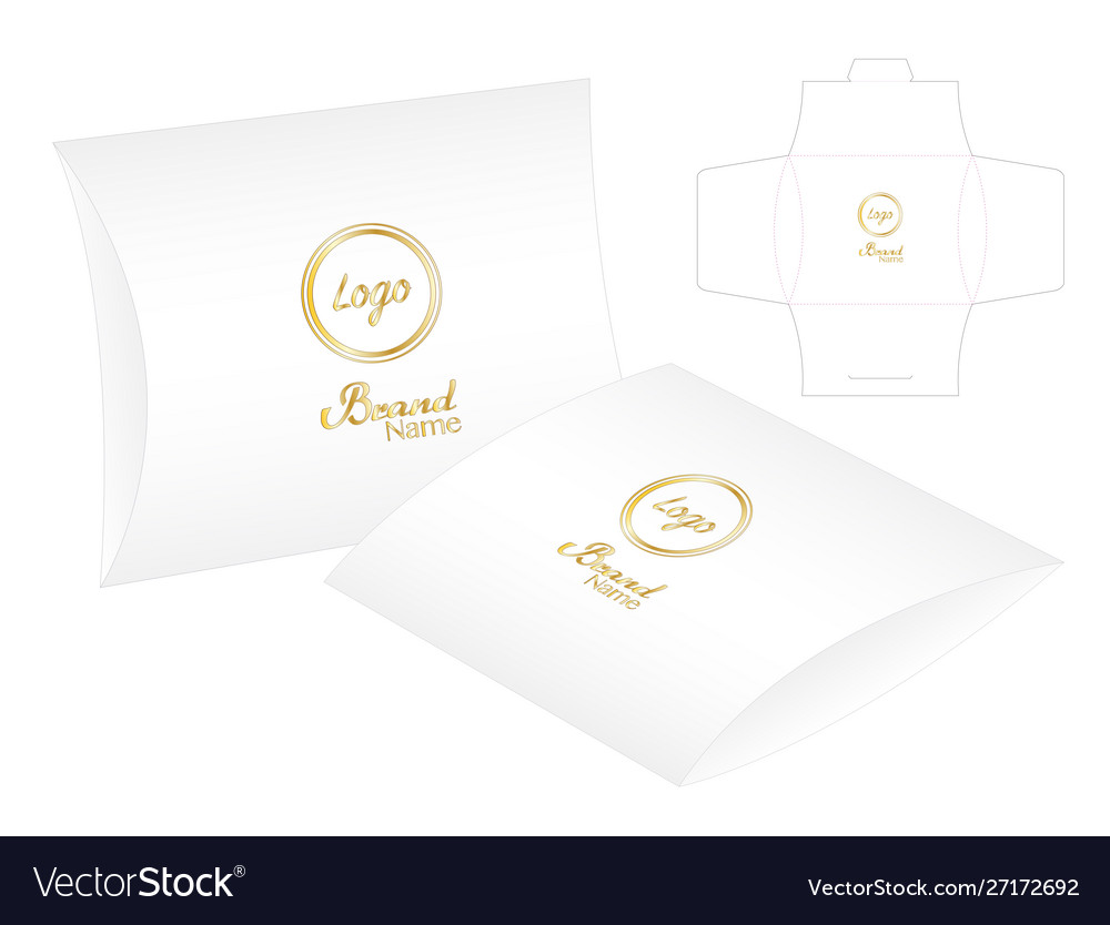 Pillow Pack Box Die Cut Template Mockup 3d Vector Image