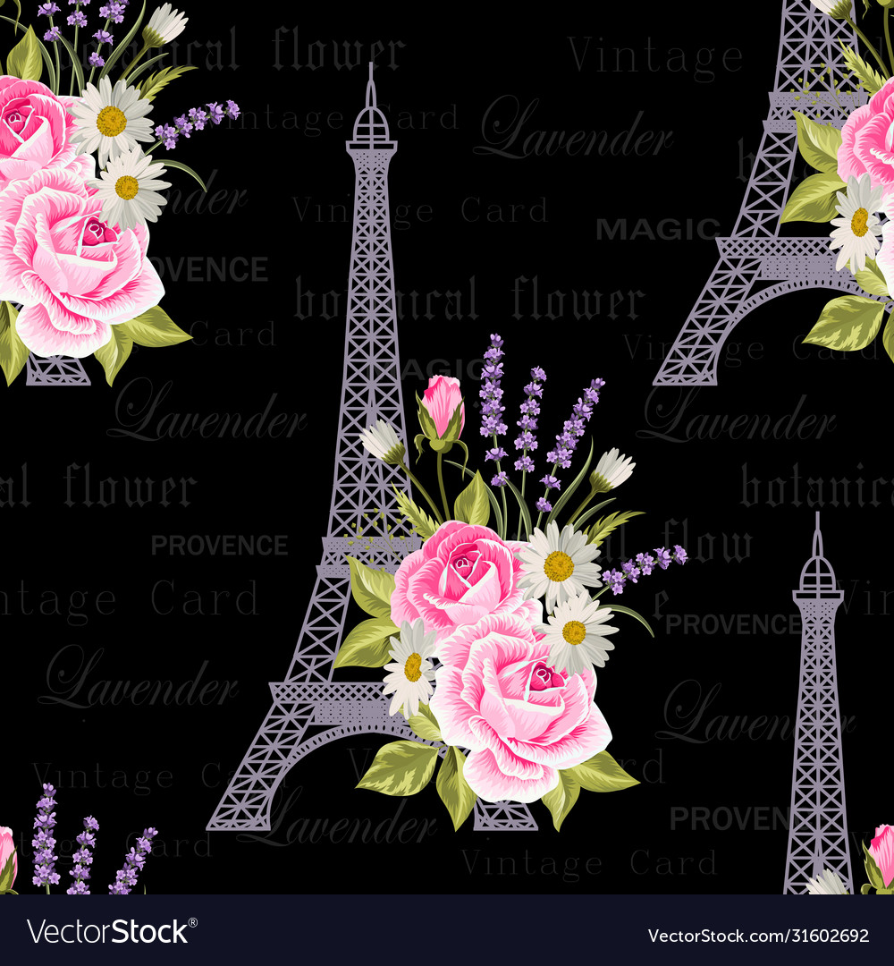 Seamless floral pattern with eiffel towers on Vector Image
