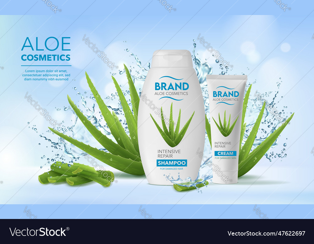 Green aloe plant moisture cosmetic cream shampoo Vector Image