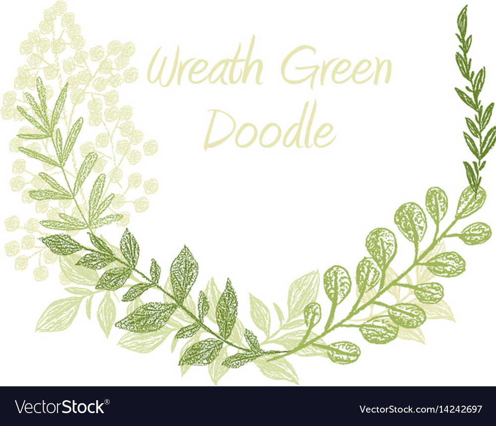 Greenery doodle hand drawn floral wreath