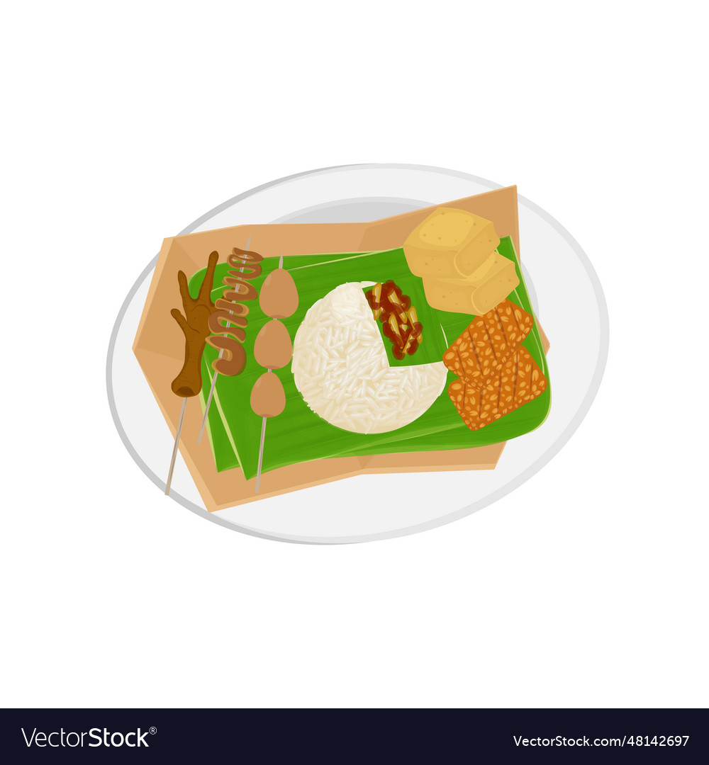 Nasi kucing with fritters and satay Royalty Free Vector