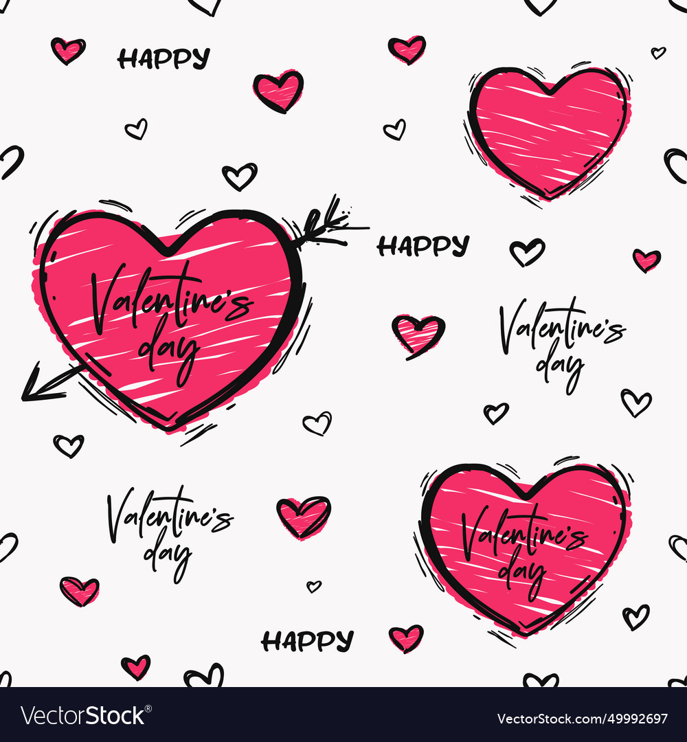 Seamless pattern valentines day sketched hearts