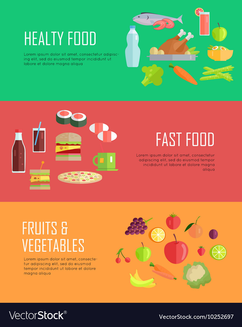 Set of Horizontal Food Concepts Banners Royalty Free Vector