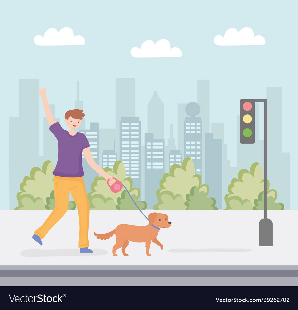 Boy with dog walking Royalty Free Vector Image