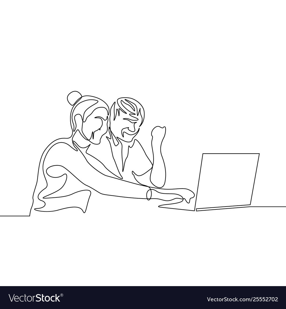 Continuous Line Drawing Happy Couple Man Vector Image