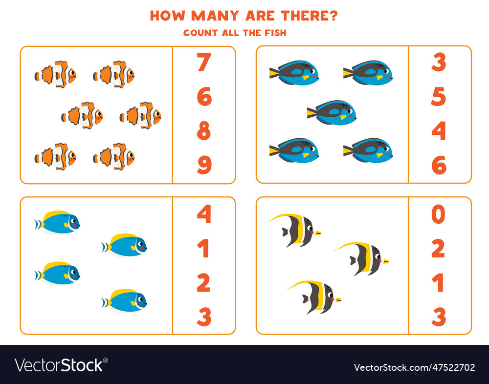 Counting game with cute sea fish educational Vector Image