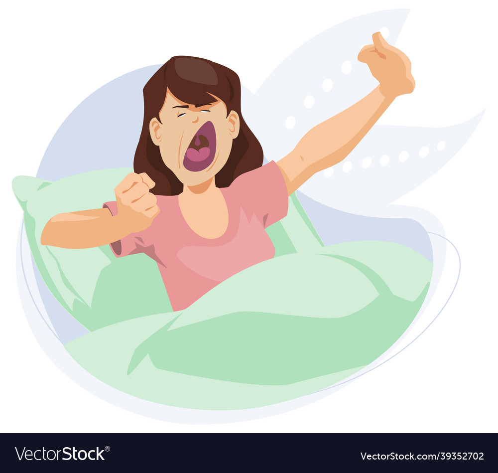 Girl yawns and stretches in morning bed Royalty Free Vector