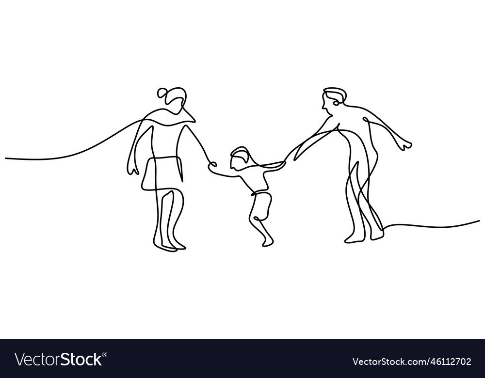 One continuous single line of mom dad and son Vector Image