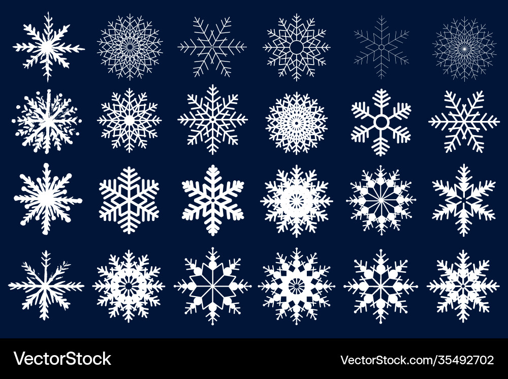 Winter set white snowflakes isolated on dark Vector Image