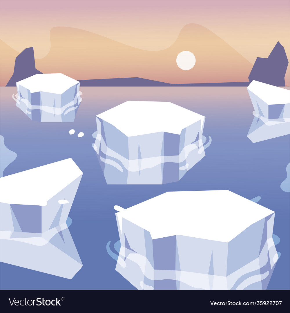 Icebergs melted sea north pole landscape design