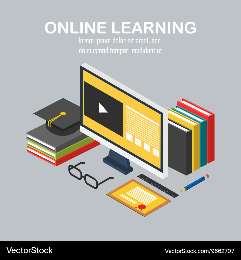Linear Elearning Isometric linear of e-learning Royalty Free Vector Image