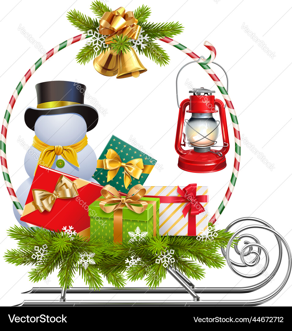 Christmas sledge with snowman Royalty Free Vector Image