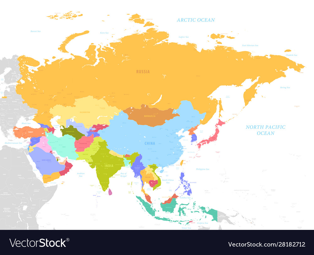 Colorful Asia Map With Names Vector 28182712 