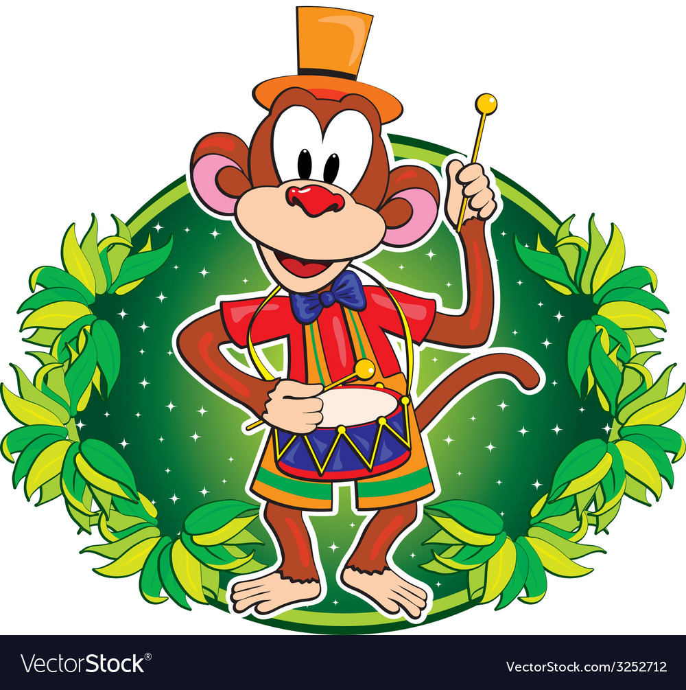 Funny monkey with a drum character