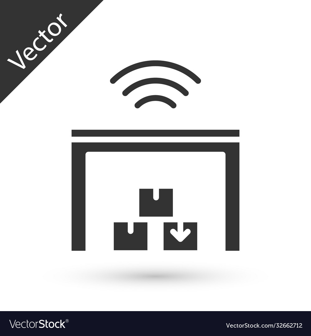 Grey smart warehouse system icon isolated on white