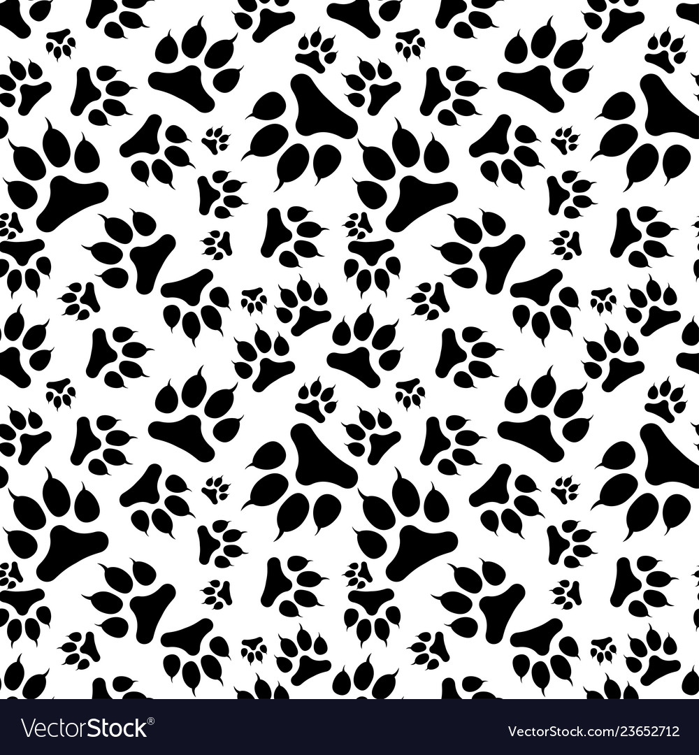 Seamless pattern black dog footprint with claw