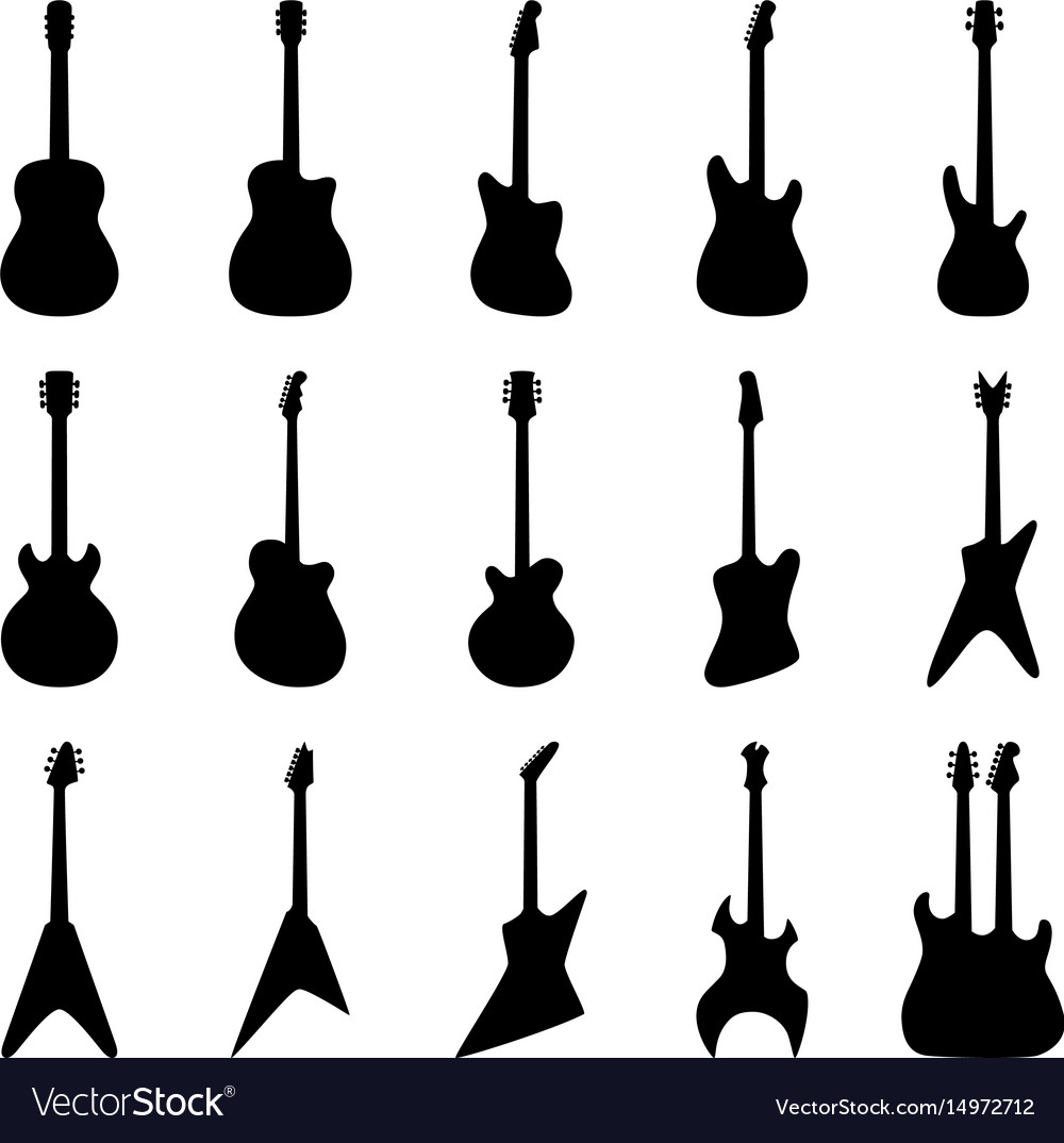 Set Of Silhouettes Of Acoustic Guitars Electric Vector Image 2173