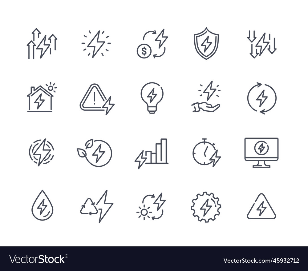 Set of simple linear icons related to energy