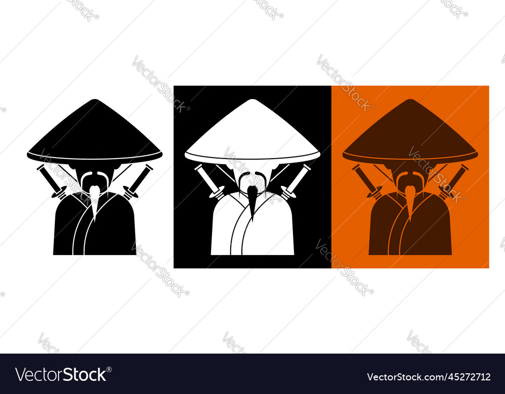 Silhouette of japanese samurai with beard Vector Image