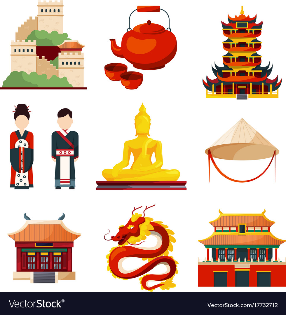 Traditional Chinese Cultural Objects In Royalty Free Vector 1025