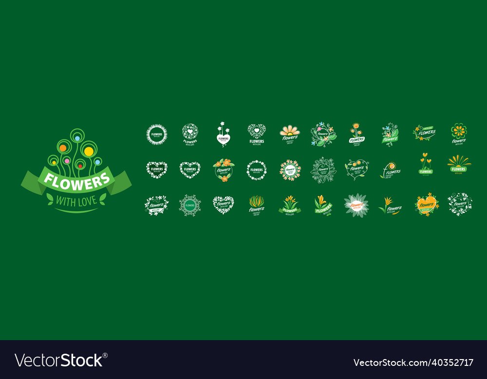 A set of logos flowers on green