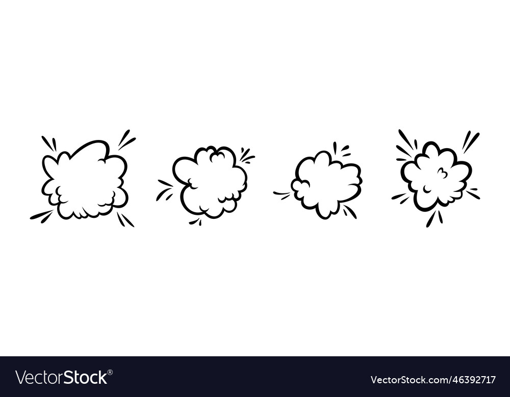 Comic boom effect clouds set of explosion bubbles