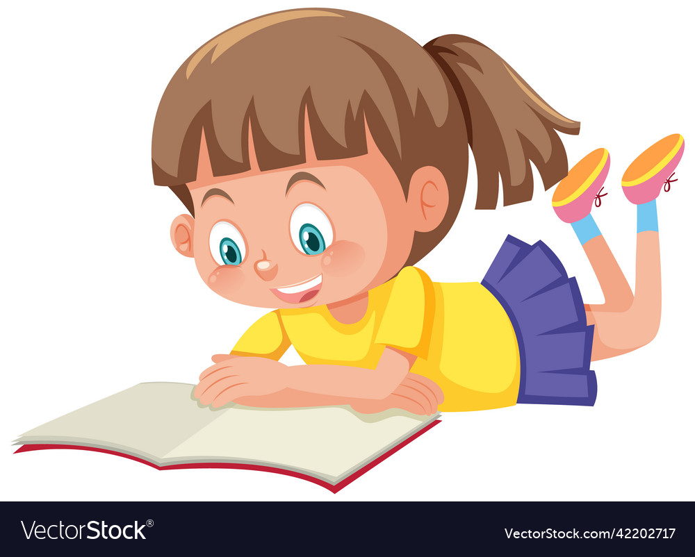 Girl reading a book on white background Royalty Free Vector