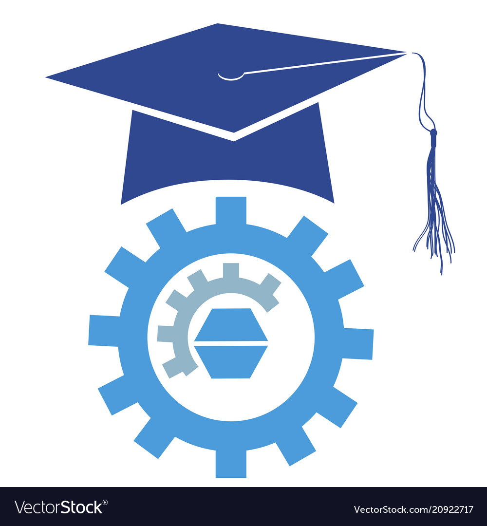 Graduation mortarboard cap with gear logo Vector Image