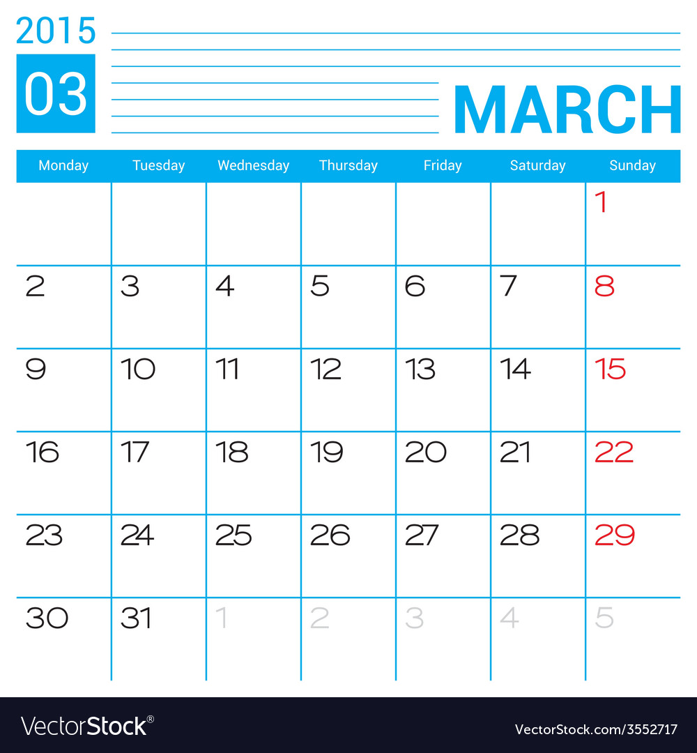 March 2015 calendar page template