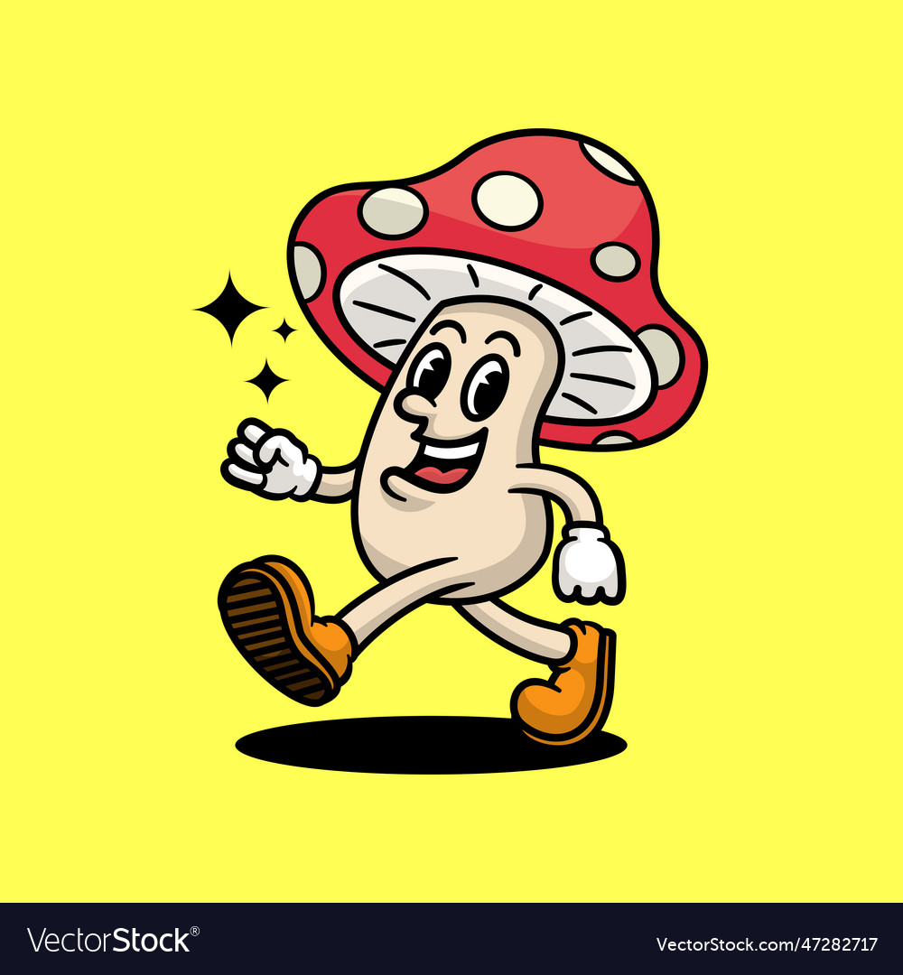 Mushroom mascot retro cartoon character Royalty Free Vector